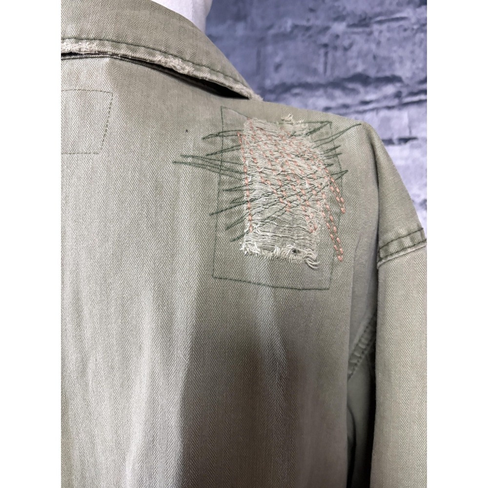 We The Free Jacket Womens S Green Long Utility Military Coat Distressed Patchwor - Picture 4 of 16
